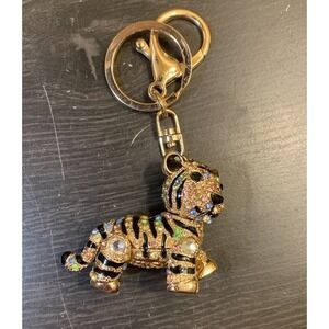 Tiger Keychain Bejeweled Rhinestone Purse Jewelry Bling Clip Key Ring